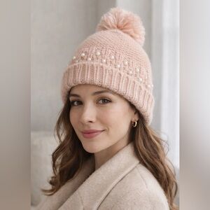 Betsey Johnson Pink Pearl-Embellished Beanie